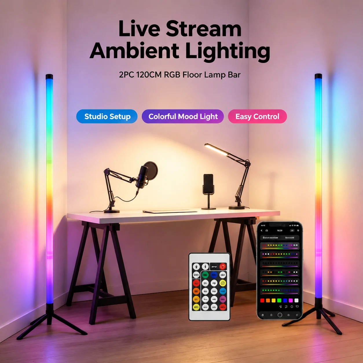 Esports Gaming Setup - 120CM RGB Corner Floor Lamp, Sound