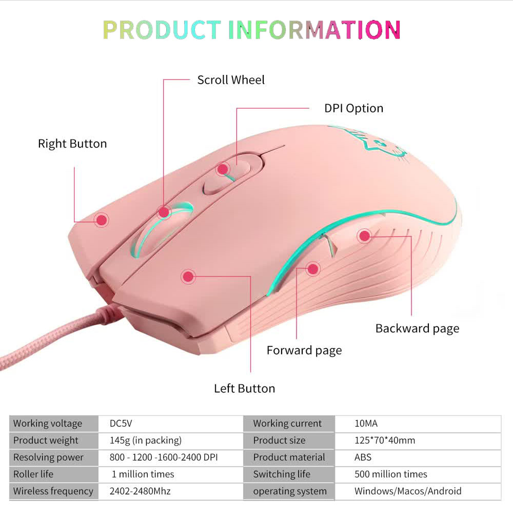 Wired USB Gaming Mouse Pink Co - Esports Gaming Maus 评论和价格